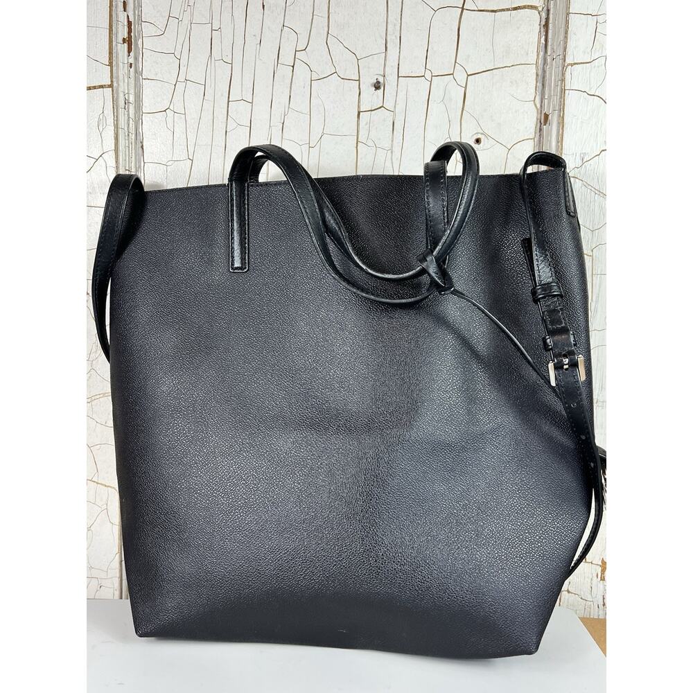 Michael Kors Hayley Black Coated Leather Large Tote Purse Double Handles W Strap - Picture 8 of 16
